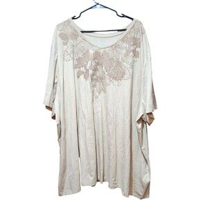 Beige Flower Pull-On Tunic. Liz And Me.From Catherines Size 5X  34W 36W See Pic